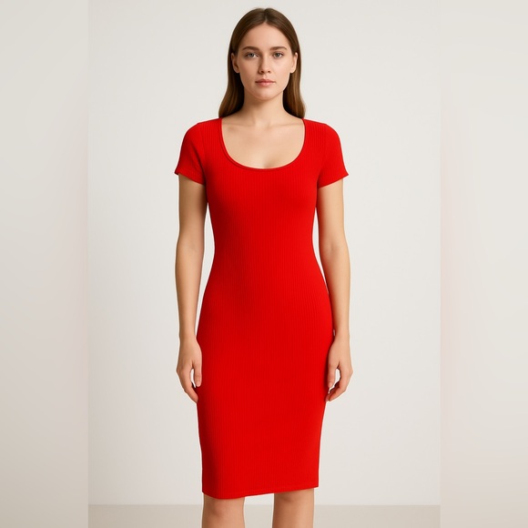 H&M Red Ribbed Bodycon Dress - Picture 1 of 7